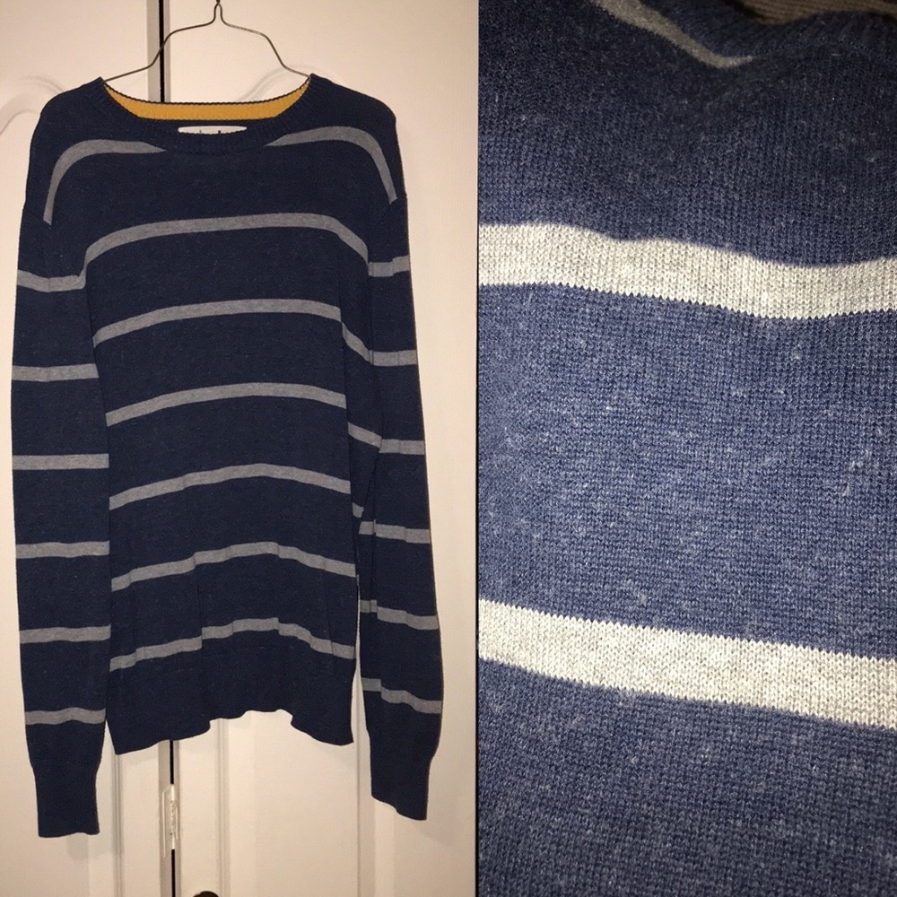 Large Blue and Gray Striped Long Sleeve Sweater